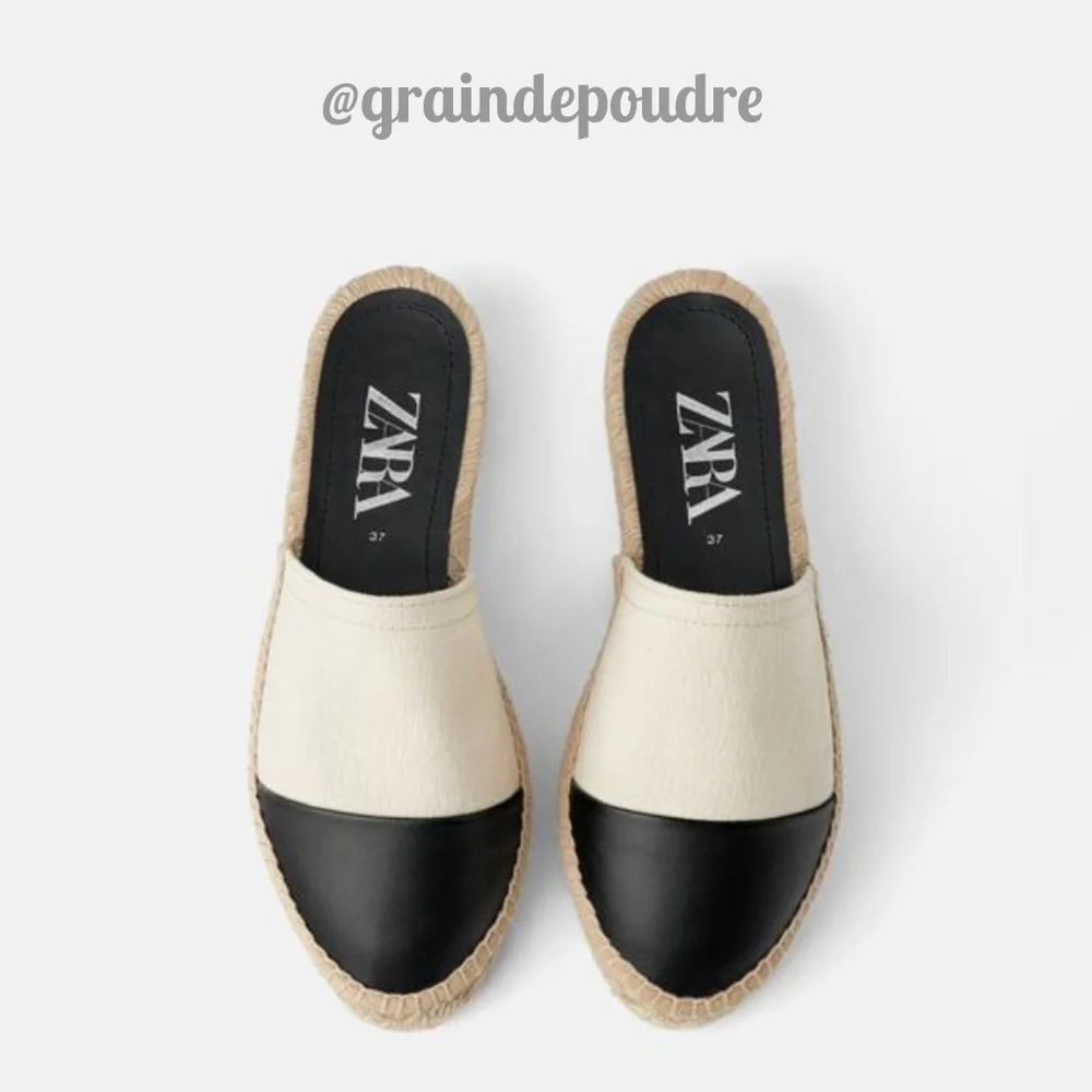 Rare! Zara Faux Vegan Leather Black & White Espadrilles 38 7.5